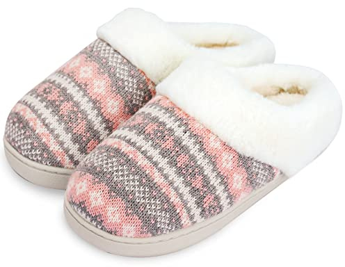 AONEGOLD Zapatillas de Casa para Mujer Invierno Cálido de Felpa Pantuflas de Espuma viscoelástica Cómodas Antideslizante para Interiores y Exteriores(Rosa,Tamaño 38-39)