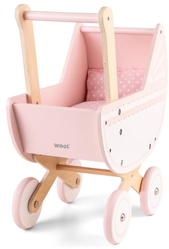 Woet® Letto per Bambole Giocattolo in Legno per Bambini - Con Coperta e Cuscino - Per Bambole fino a 43 cm - Giocattolo di Imitazione - A Partire da 3 Anni
