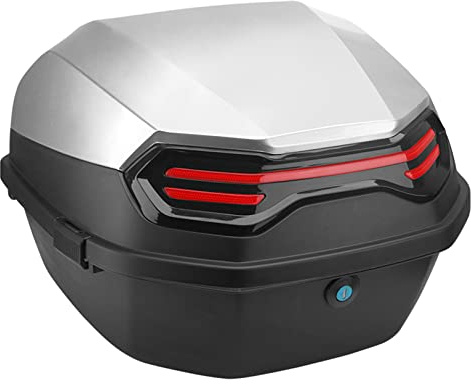 42 Litre Universal Motorcycle Rear Top Box Scooter Tail Trunk Luggage Storage Case ​with Soft Backrest,Hard Case with Mounting Hardware,39x39x29cm/15 * 15 * 11inch (Color : Silver)