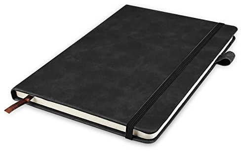 Uootach Notizbuch A5 liniert, PU Leder Hardcover-Tagebuch 200 Seiten 80G Dowling-Papier, Quadratisch mit Gummibandm, Geeignet als Tagebuch, Schreibbuch, Notizblock, Zeichnung, Projekt (Schwarz)