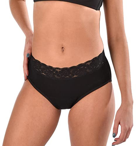 oh moon Perioden-Unterwäsche Slip Maja schwarz | Saugstarke Menstruationswäsche mit Spitze | 12h auslaufsicherer Schutz | für Frauen & Mädchen (as3, Alpha, m, Regular, Regular)