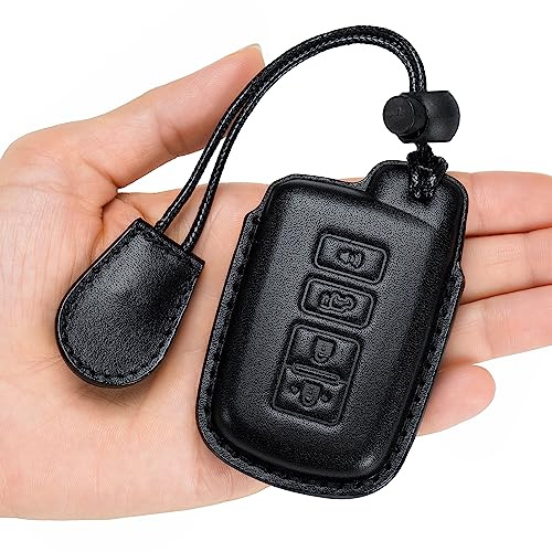 LCXWZNDY for Toyota Key Fob Cover Genuine Leather with Keychain,Leather Key Case Protector Compatible with Tundra Tacoma Sequoia 4Runner Highlander RAV4 Camry Corolla Avalon (only for Keyless go)