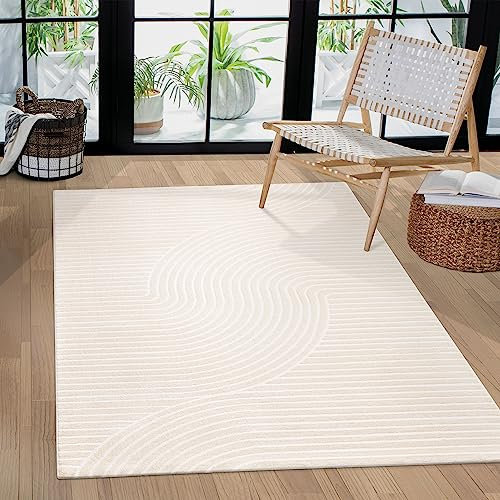 Paco Home Teppich Wohnzimmer Schlafzimmer Modern Kurzflor Skandinavisches Boho Muster Regenbogen japandi Geometrisch 3D Effekt Creme, Grösse:160x220 cm, Farbe:Creme 5
