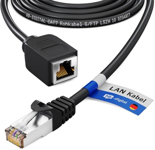 HB-DIGITAL 3m LAN Kabel Rohkabel CAT 7 Verlängerung für Ethernet Netzwerkkabel RJ45 Stecker auf RJ45 Buchse 10 Gbit/s S/FTP Kupfer PIMF - Schwarz