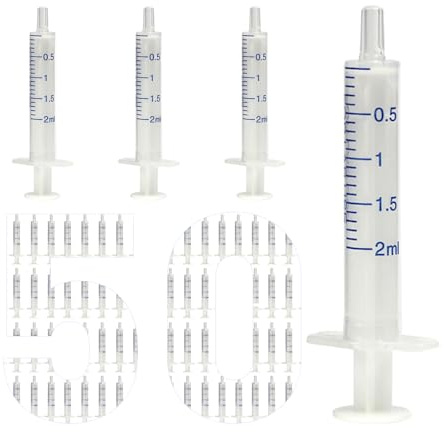 50 pezzi Siringhe 2mL, Siringhe da Laboratorio in Plastica Senza Ago, Siringa di Alimentazione, Siringa per Liquidi, Adatta per Laboratori Scientifici, Misurazione, Versamento, Riempimento
