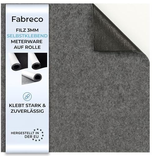 Fabreco Filz Selbstklebend Meterware 3mm Dicke (0,5 M x 150 cm) – Klebefilz & Filzstoff für Möbel, Schutz & Dekoration | Bastelfilz perfekt als Filzgleiter, Filzmatte & Vliesstoff (Grau)