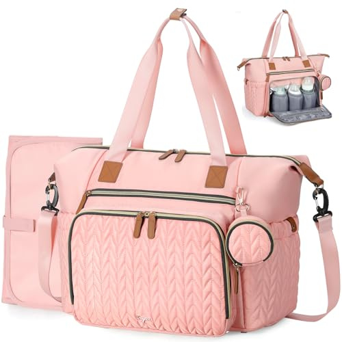 Tonyeee Wickeltasche mit Schnullertasche und Wickelunterlage, Wickelrucksack Multifunktions-Babytasche für Große Reisewindeltasche für Mama und Papa, isolierten Taschen-Rosa
