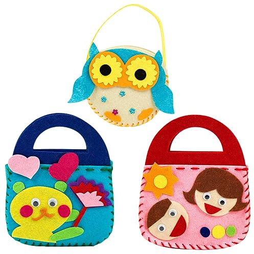 CIYODO 6 Stück Kindertaschen Selbstgemacht Vliesstoff Materialtaschen Mit Kunststoffnadeln Kreative Cartoon Umhängetaschen Für Kinder Bastelunterricht Und Familienaktivitäten
