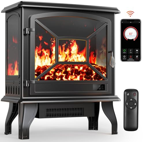 Silonn Electric Fireplace Heater, Quick Heating Portable Fireplace with App & Remote,24″ Electric Corner Fireplace Low Noise with 5 Brightness Levels,Temp Control & Timer for Living Room,Bedroom,Black
