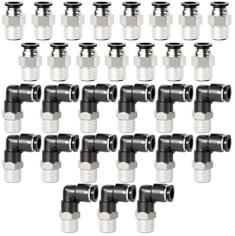 TAILONZ PNEUMATIC Raccords coudés et droits pour tubes 10MM OD x 1/4 pouce BSP PC10-02+PL10-02(Pack de 4)