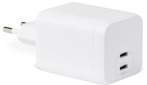Amazon Basics Chargeur Mural USB C Nano GaN à Chargement Rapide, 65W, 2 Ports, Pour Ordinateurs Portables, Tablettes et Téléphones, Blanc