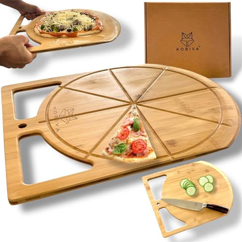 17x13.5 Bamboo Pizza Peel & Cutting Board 2-in-1 | Dual-Grip Wooden Pizza Paddle with Pizza Spatula | Large Pizza Board Baking Accessories | Pizza Turning Peel for Oven, 2-in-1 Pizza Set
