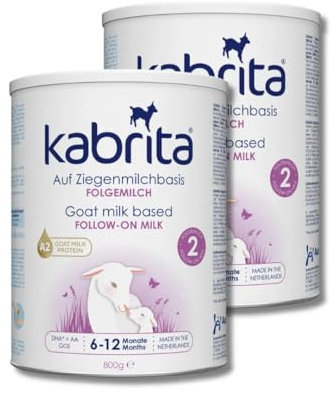 KABRITA | Ziegenmilch Folgemilch 6-12 Monate | Hochwertige Babynahrung - Baby Milch, nahrhaft* und sanft zum Babybauch | Inhalt: 2x800g Babynahrung-Milchpulver