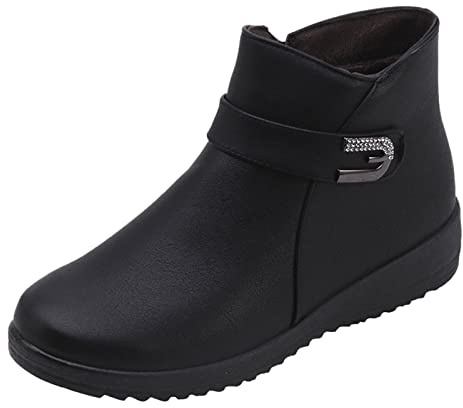 Genérico Botas de Invierno Mujer con Pelo Botines Bajos Color Cremallera Corta Retro Mujer Zapatos Planos Botas Transpirables Botas de Mujer Bota Cowboy Negra Mujer Botines Mujer para Salir