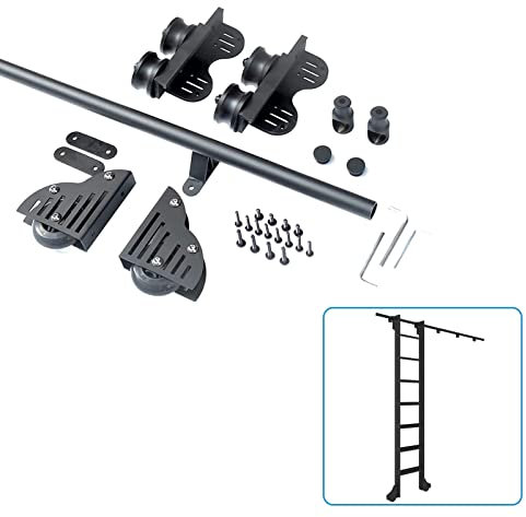 CuNtoHHH Montagesatz für Rollleitern für Bibliotheken, Rollleiter-Hardware zum Aufstellen, Schiebe-Hardware-Kit für Bibliotheken, 3,3 bis 20 Fuß Lange runde Schienen/Leitern (ohne Leiter), rustikale