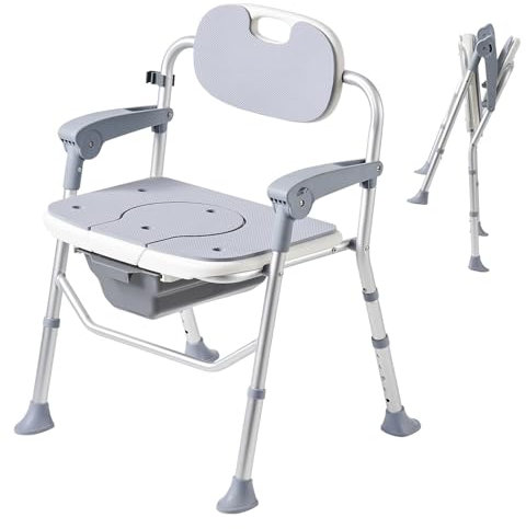 Chaise Percée Adulte, Chaises Percées Pliantes avec Accoudoirs et Dossier, Chaise Percée Toilette Robuste, Réglable en Hauteur, Amovible, élargissante, Fifth Gear (Gris)
