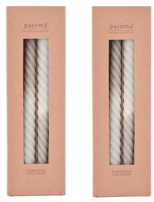 pajoma® Gedrehte Stabkerzen Grau-Beige 8 Stück | Hochwertige Drehkerzen - 45g Wachsgewicht, ca. 5 Std. Brenndauer, 250 x 20 mm | Premium Spiralkerzen, Twisted Kerzen, Wendekerzen