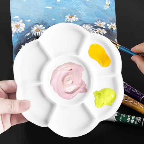 Paleta Pintura, 2 Piezas Paleta de Arte, Paleta de Pintura de Artista, Paleta de Pintor de 17cm para Acuarela, Paleta Universal para Manualidades, Paleta Acuarela, 7 Hoyos