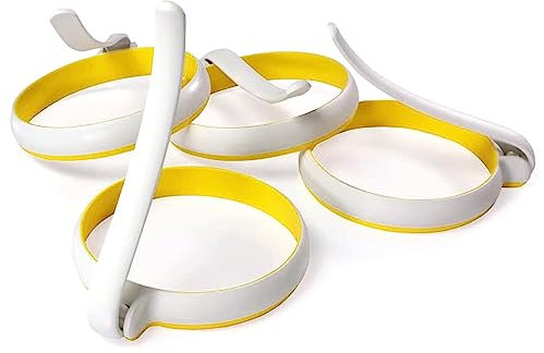 Egg Rings for Frying,4 Pack Silicone Egg Rings with Anti-Scald Folding Handle,Non-Stick & Heat-Resistant Pancake Ring Mold for Egg Frying,Shaping,Pancakes