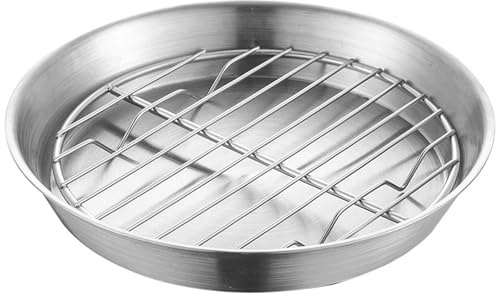 WAZUBC Plat à Rôtir Rond en Acier Inoxydable avec Grille de Refroidissement pour Gâteaux, Viandes et Collations (20cm)