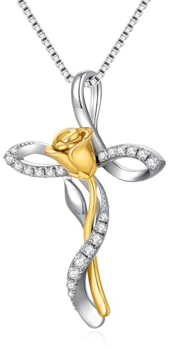 Miaofu18K Kreuz Unendlichkeit Rose Halskette für Damen s925 Sterling Silber Simuliert Diamant Anhänger Halskette Feiner Schmuck für Damen