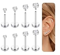 Diamday 8pcs Helix Piercing Jewellery Tragus Piercings Surgical Steel Nose Stud Flat Back Earrings 16G Conch Rook Labret Piercing Studs Hypoallergenic Cartilage Tragus Helix Earrings Nose Studs