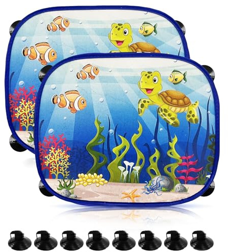 WTZWYFWJ 2 Piezas Parasol Coche Bebe,Negro Parasol Coche Infantil, para Proteger del Sol a Bebés y Mascotas-Fondo Marino