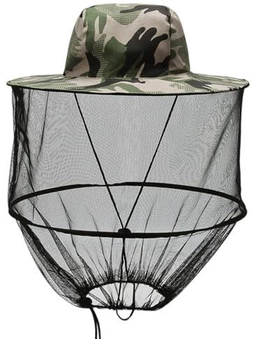 Imkerhut mit Schleier Moskitonetz, Hut Mit Moskitonetz Sonnenhut Breite Krempe Sonnenschutz Anti-Mücken Anti-Bienen für Imkerhut Outdoor Wandern Camping Gartenarbeit Angeln (Grüne Tarnung)
