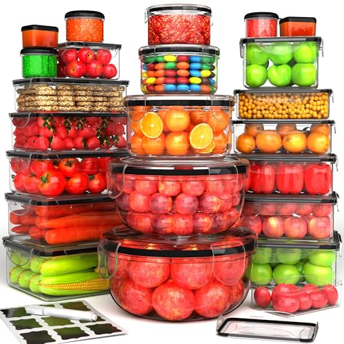 RockBerry Food Storage Containers with Lids | Airtight, Plastic Meal Prep Container for Pantry Kitchen Organization, Microwave, Dishwasher, Freezer Safe -100% Leak Proof