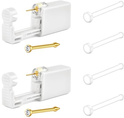 AceFun Nasenpiercing Kit,4 Pack Selbst Nasenpiercing Pistole, Einweg-Sicherheits-Nasenpiercing-Kit mit Nasenringe Stud Nasenpiercings Pistole Kit Werkzeug(Silber or Gold)