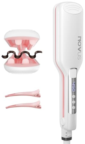 NOVUS Hair Crimper Waves and 4-Barrel Wave Curling Iron, Shallow Wave Hair Curlers Hot Tool with Ceramic, 0.6 Inch Beach Waves Curling Wand, Hair-Type Adjustable Heat