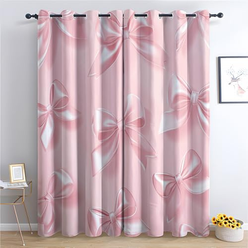 Cortinas opacas con lazo rosa para niños, 228 x 229 cm, cortinas térmicas con ojales, tratamiento para ventana, decoración de dormitorio y sala de estar, 2 paneles HSN179