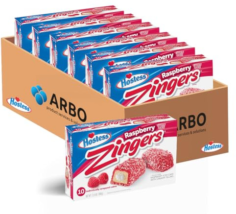 Hostess Zingers Raspberry 6er Vorratspack – 6x380g – Amerikanischer Snackkuchen mit Himbeer-Gelee, Vanillecreme & Kokos – Original US-Import, einzeln verpackt, ideal für Super Bowl & Partys
