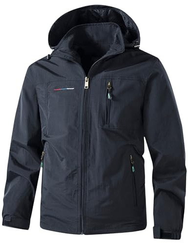 Generico Giacca Impermeabile Uomo Lavoro Montagna Cappotto Invernale Militare Bomber Giubbini Giacconi Coat Parka Giubbino Autunno Giacche Antivento Antipioggia Blu scuro XXL