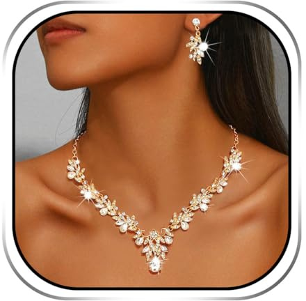 Evlry Brautschmuck-Set für Hochzeiten, Kristall-Strass-Halskette, Abschlussball-Kostümschmuck Halskette für Frauen (Gold, Einheitsgröße)