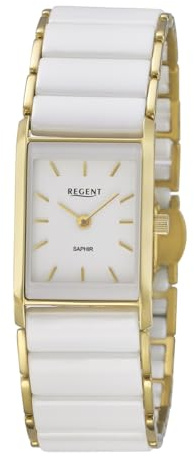 REGENT Damen-Armbanduhr Edelstahl Vergoldet/Keramik Weiß F-1582