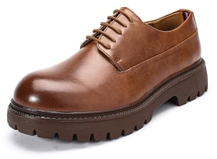 Allthemen Derby Lacets Homme Chaussures Villes en Cuir Verni Oxford Costume | Talon De 3,8 Cm,Rehaussantes,Classique Business Shoes,Bout Rond,Respirant Basse,Texture Rétro,Mariage Fete Parti Loisir