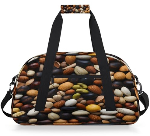 Mexpekil Nut Food Travel Gym Bag for Girls Boys Carry On Overnight Weekend Bags Waterproof Hand Luggage Bag for Sports Dance School Practice