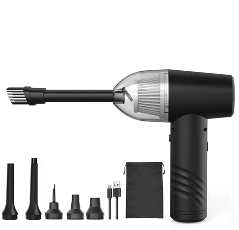 Fabater Aspirateur de Voiture sans Fil, Plumeau à Main à 3 Vitesses, Souffleur d'air Portable avec Plusieurs Buses, Aspirateur et Plumeau d'air pour Le Automatique de la (VC43 3 en 1, souffler et