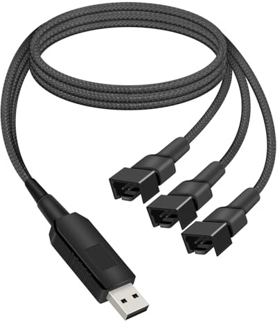 YANBORONSN Câble Adaptateur d'Alimentation USB vers Ventilateur 12V Step Up, Câble Tressé USB A Mâle à Trois 3PIN & 4PIN pour Ventilateurs de Refroidissement PC (0,5M)