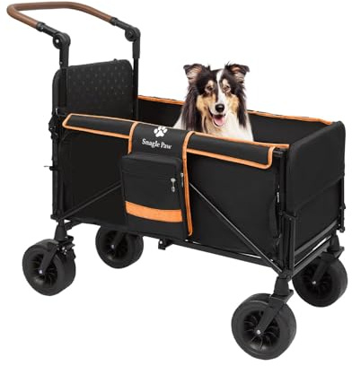 Snagle Paw Hundewagen mit Heckklappe&Ramp bis 100Kg,Extra groß Faltbarer Hundebuggy Für Große und Mittelgroße Hunde,Verstellbarem Griff&Feststellbremse 4 Rädern für Spaziergänge,Jogging,Reisen