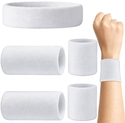 MINGBOLIN Juego de 5 bandas para el sudor, 2 muñecas de 8 x 8 cm, 2 muñecas de 8 x 15 cm, 1 banda para la cabeza, muñequera, banda para la cabeza, transpirable, para deportes, fitness, correr, yoga