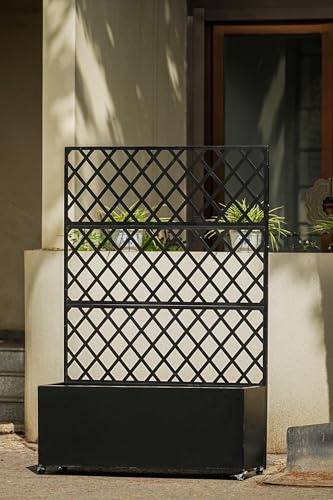 Garvee Bac à Fleurs Surélevé avec Treillis Et Écran d’Intimité, Jardinière en Acier Galvanisé Mobile avec roulettes Verrouillables, Drainage Efficace, Idéal pour Terrasse