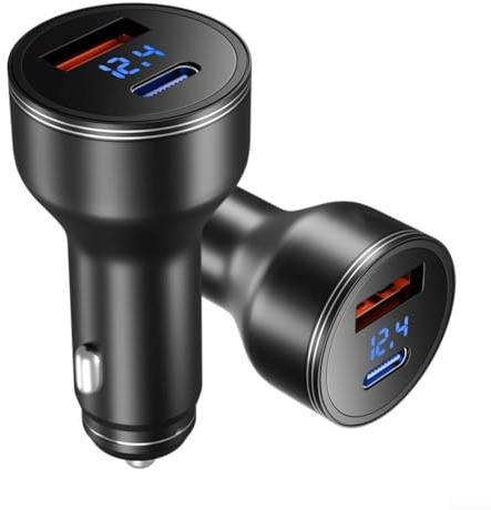 Cargador de coche de 140 W para Mini, adaptador de carga rápida PD de doble puerto tipo C con cable DC Boost, fuente de alimentación de vehículo de aleación de aluminio para Internet por satélite