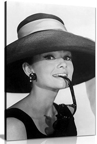Panther Print Leinwanddruck – Audrey Hepburn mit Sonnenbrille, Schwarz & Weiß, schwarz/weiß, A0 91x61cm (36x24in)