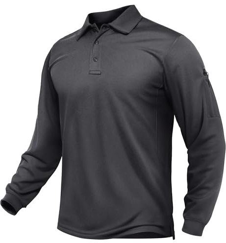 TACVASEN Herren Poloshirt Langarm Golf Tshirts Tactical Shirt Leicht Atmungsaktiv Freizeitshirts mit Brillenhalter