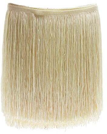 Yalulu Ribete de flecos de 10 metros de largo y 20 cm de ancho, flecos cortados para falda latina, disfraz de vestido, accesorio de costura, color beige
