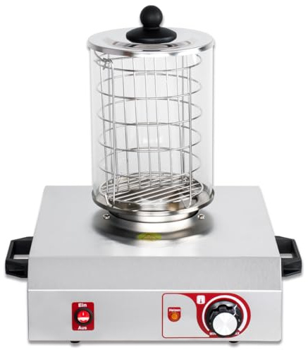 Beeketal 'BHG06a' Profi Gastro Hot Dog Maker mit 135 mm Korbdurchmesser, Edelstahl Hot Dog Maschine zum erhitzen von Würsten, schwere Edelstahl Ausführung mit Tragegriffen, Ausführung OHNE Heizspieße