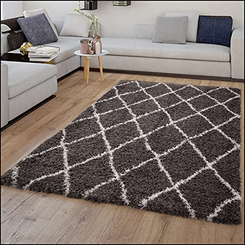 TT Home Tapis Poil Long Shaggy Scandinave Flokati Anthracite Blanc, Dimension:160x230 cm