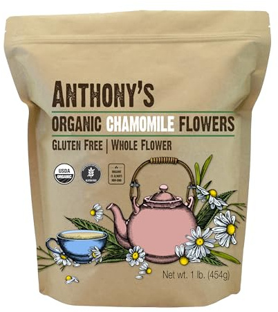 Anthony's Organic Chamomile Flowers, 1 lb, Whole, Loose Leaf, Gluten Free, Non GMO, Non Irradiated